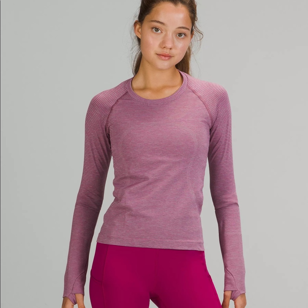 Swiftly Tech Long Sleeve Shirt 2.0 Race Length Tetra Stripe/ripened Raspberry 4
